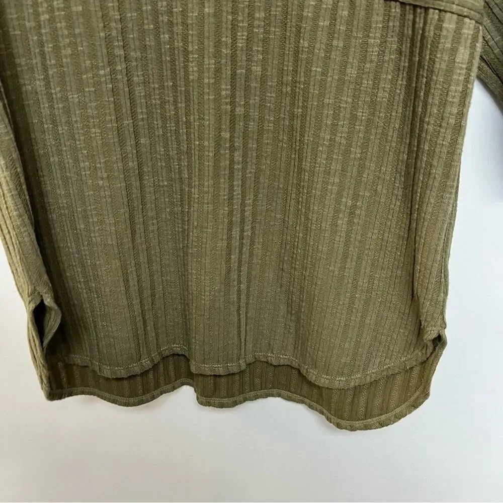 Max Studio Ribbed Short Sleeve Sweater Knit Top Olive Green Loose Fit Medium_5